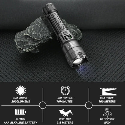 "2000LM USB Rechargeable Tactical LED Flashlight"